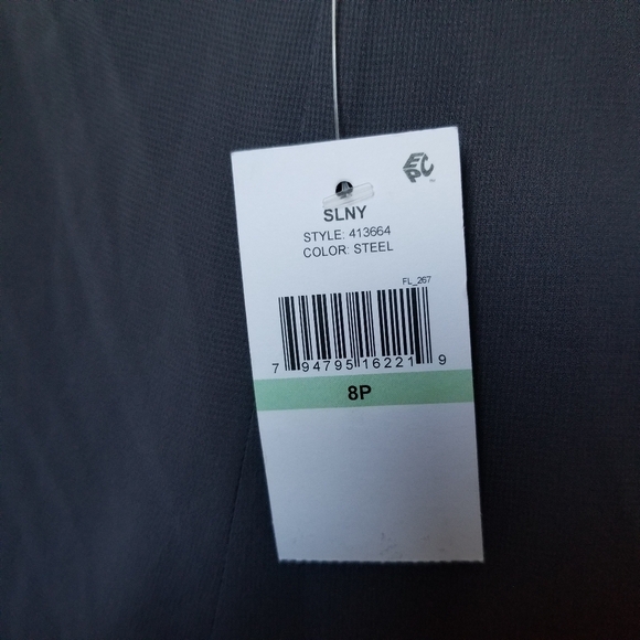 SLNY S.L. Fashions Solid Chiffon Split Front Halter Dress, Steel Grey, 8P Petite - Picture 6 of 15